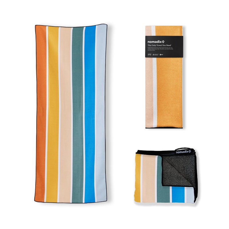 Nomadix Original Towel - Perfect for Beach, Pool, Travel, Camping, Yoga - Made with Recycled Materials - Super Absorbent - Sand Resistant - Stripes Retro - 72.5" x 30" - Image 1